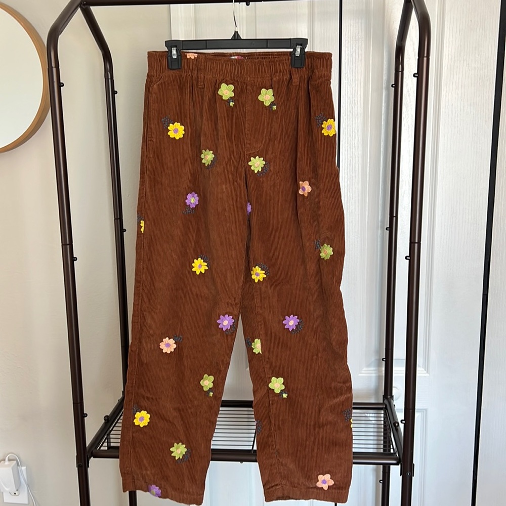 Urban outfitters, brown corduroyed, flower pants